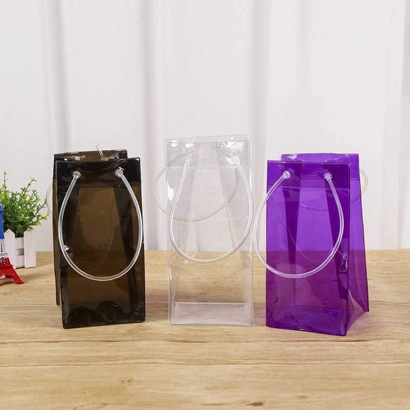 Reusable Transparent PVC Leakproof Ice Chill Bag Foldable Wine Beer Cooler Handbag