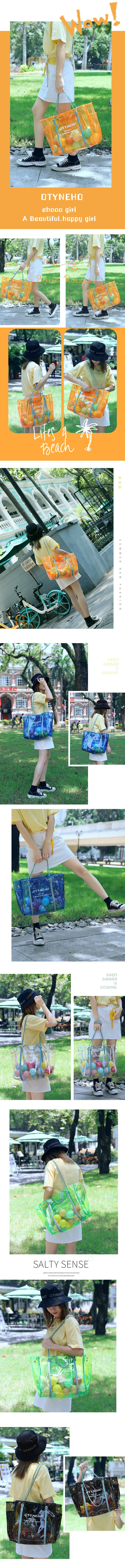 Waterproof Semi-Clear Tote Stripe PVC Beach Shoulder Bag PVC Large Work Tote Purse Clear Handbags