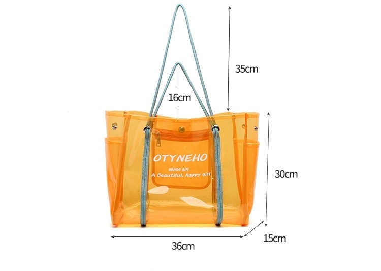 Waterproof Semi-Clear Tote Stripe PVC Beach Shoulder Bag PVC Large Work Tote Purse Clear Handbags