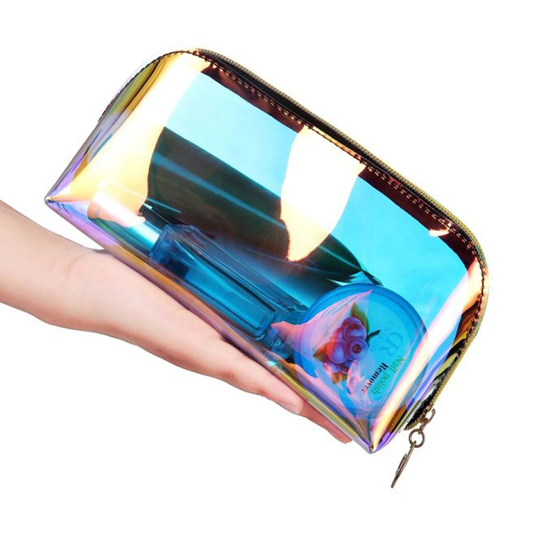 Wholesale Customized Waterproof Customized Travel TPU Ziplock Clear Holographic Makeup PVC Cosmetic Bag