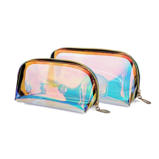 Sac cosmétique en PVC de maquillage holographique transparent personnalisé en gros de voyage personnalisé étanche en TPU