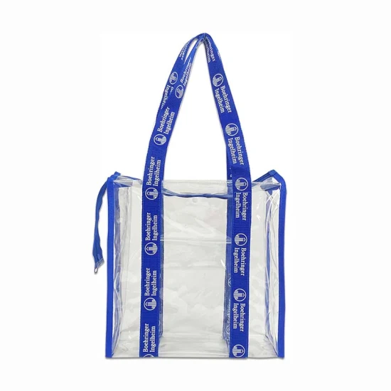 Logo personnalisé impression PVC fourre-tout transparent sacs à provisions transparents avec poches à glissière sac à provisions clair sac fourre-tout en PVC