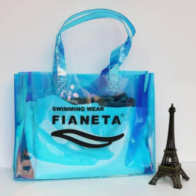 Mode personnalisée Shopping Transparent clair irisation PVC holographique sac fourre-tout chiffons cosmétique emballage plastique Mirage sac à main