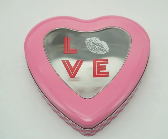 Heart-Shaped avec fenêtre en PVC Bonbons au chocolat cadeau Valentine's Day Tin Box